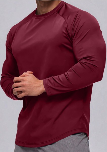 Erkek Running Sports Reglan Oval Kesim Uzun Kollu Pamuklu Penye T-Shirt