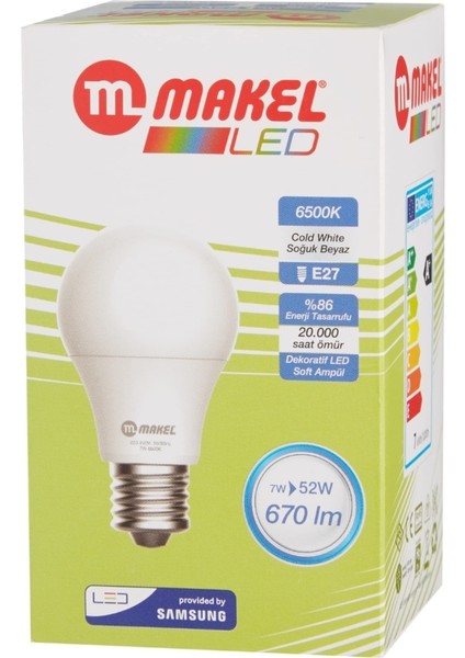 | LED Ampul, E27, 7 W, 6500 K Tekli Beyaz Işık E27 LED Ampul 7 Watt Var modelleri