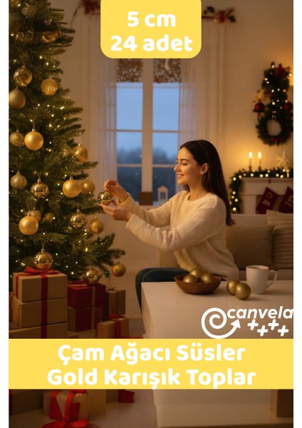 24 Adet Premium Yılbaşı Çam Ağacı Süsleri 5 cm Lüx Yılbaşı Topu