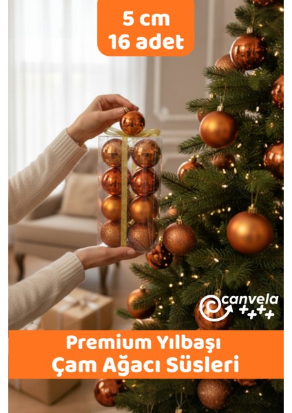 Yılbaşı Çam Ağacı 16 Adet Lüx Top Süsleri 5 cm Yeni Yıl Noel Çam Ağacı Topları