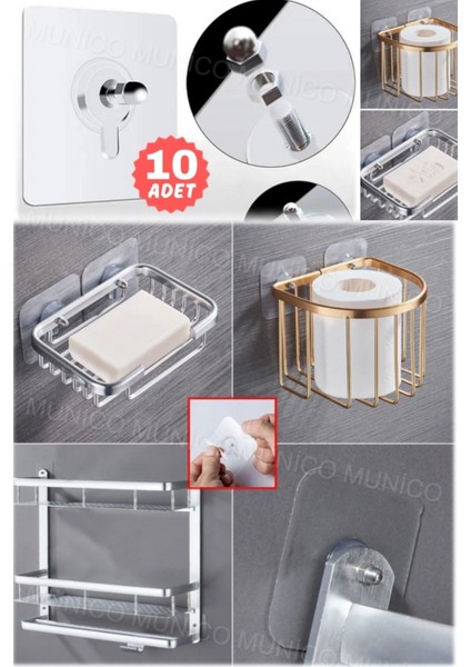 10 Adet Şeffaf, Güçlü ve Tekrar Kullanılabilir 10'li Set ile Duvarınıza Zarar Vermeden Asın Çivi