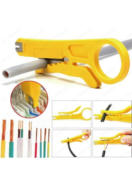 Mini Taşınabilir Tel Stripper Bıçak Crimper Pense Sıkma Aracı Kablo Sıyırma Tel Kesici Sarı Cn