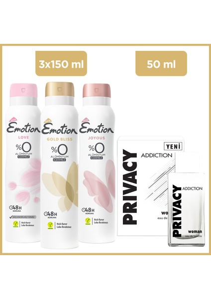 Addiction Woman Edt 50 ml & Emotion Gold Bliss, Joyous, Love 3X150 ml
