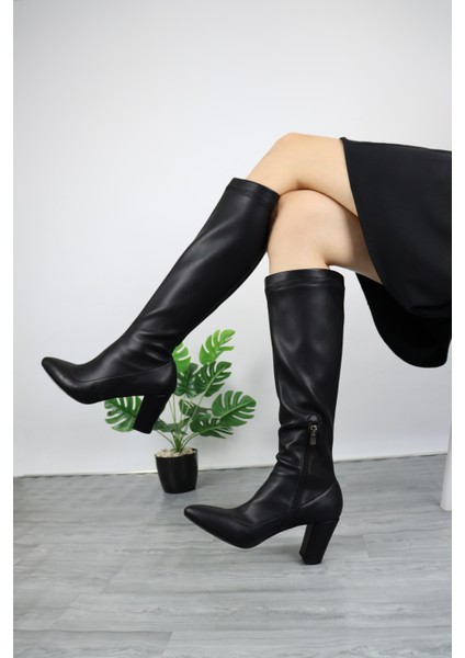 Kadın Kalın Topuk Streç Çizme