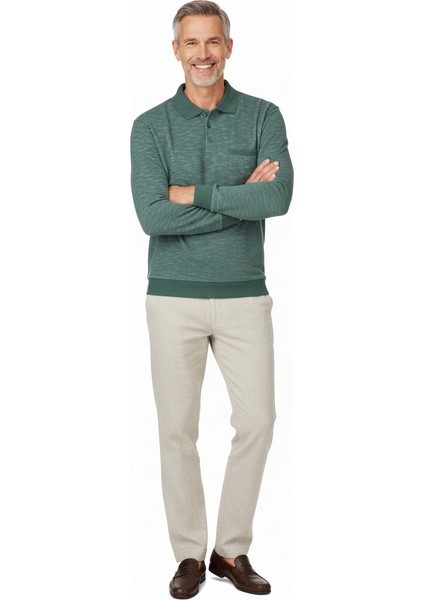 Erkek Kışlık Polo Yaka Kazak Pamuklu Örme Klasik Kırçıllı Selanik Düğmeli Fleto Cepli Rahat