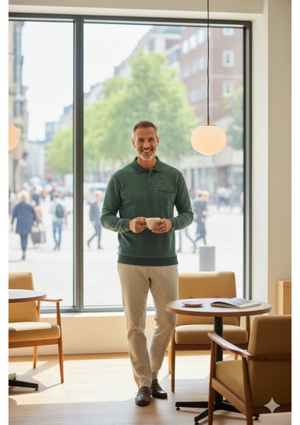 Erkek Kışlık Polo Yaka Kazak Pamuklu Örme Klasik Kırçıllı Selanik Düğmeli Fleto Cepli Rahat fırsatları