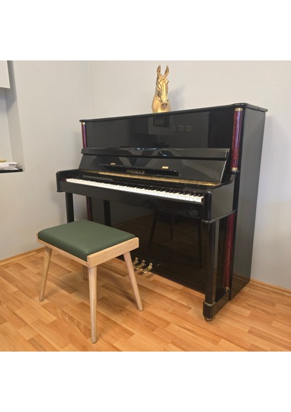 Deri Natural Ahşap Piyano Taburesi