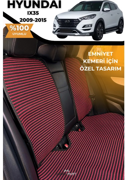 Terletmez Oto Koltuk Koruyucu Kılıf %100 Pamuk 5 Li Tam Set Kırmızı Siyah Hyundai İX35 fiyatları