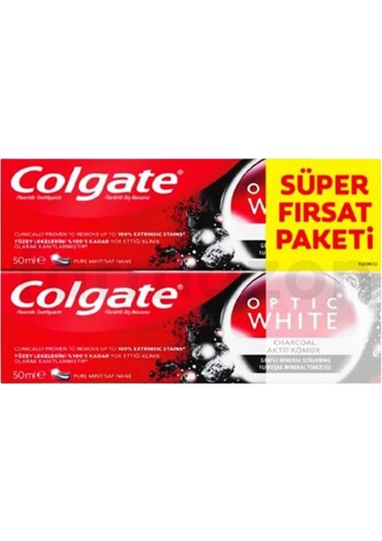 Optic White Charcoal Diş Macunu 50 ml - 2'li Fırsat Paketi