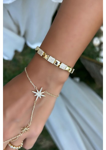 Radiant Blocks Kuyumcu Işçiliği 14K Altın Kaplama Premium Seri Kadın Çelik Bileklik