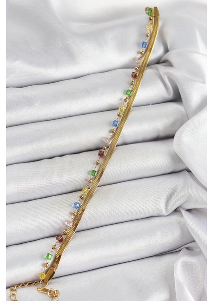 316L Çelik Gold Renk Karışık Renkli Kristal Taşlı Kadın Bileklik modelleri