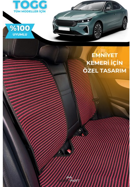 Terletmez Oto Koltuk Koruyucu Kılıf %100 Pamuk 5 Li Tam Set Kırmızı Siyah Togg T10F fiyatları
