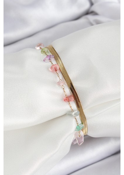 316L Çelik Gold Renk Kristal Karışık Renkli Taşlı Kadın Bileklik fırsatları