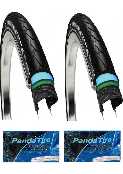 28 Jant 700X35C (28X1.5/8X1.3/8) (37-622) 3mm Zırhlı Platinum Protector Bisiklet Dış Lastiği x 2 Adet + Plus Panda Iç Lastik Seti