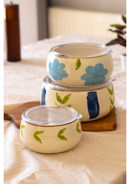 Bloom 3 Lü Emaye Saklama Kabı Takımı (Tüm Ocak Tiplerinde Kullanılabilir)