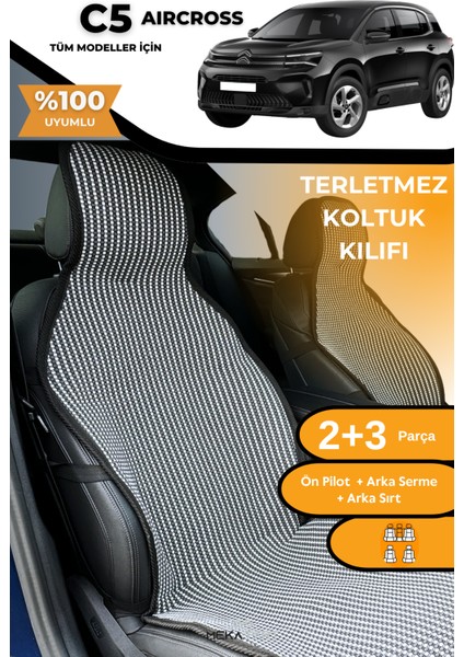 Terletmez Oto Koltuk Koruyucu Kılıf %100 Pamuk 5 Li Tam Set Füme Beyaz Citroen C5 Aircross