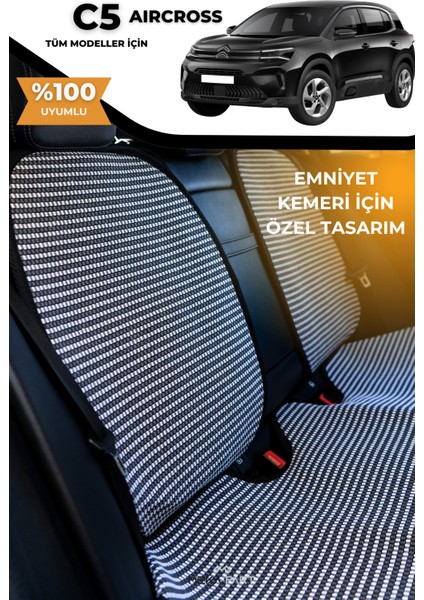 Terletmez Oto Koltuk Koruyucu Kılıf %100 Pamuk 5 Li Tam Set Füme Beyaz Citroen C5 Aircross fiyatları