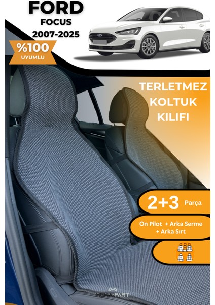 Terletmez Oto Koltuk Koruyucu Kılıf %100 Pamuk 5 Li Tam Set Füme Ford Focus 2 3 4 5