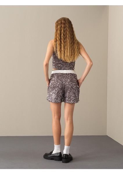 Kadın Antrasit Regular Fit Pullu Şort