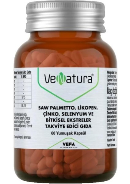 Venatura Saw Palmetto, Likopen, Çinko, Selenyum 60 Yumuşak Kapsül