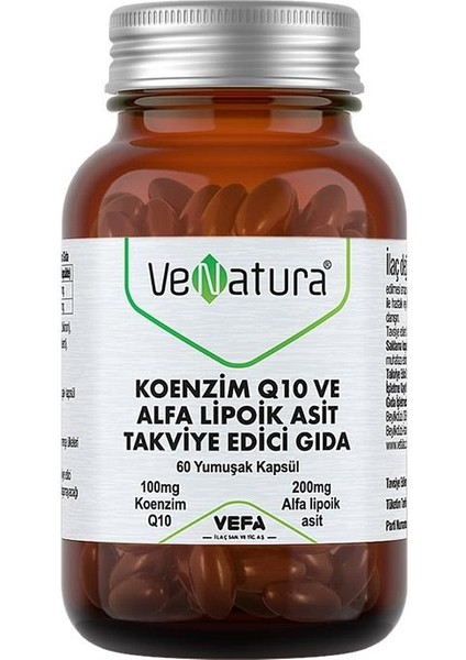 Venatura Koenzim Q10 ve Alfa Lipoik Asit 60 Yumuşak Kapsül