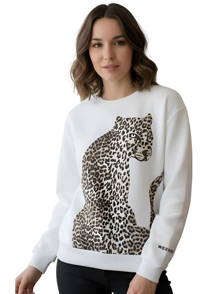 Sweatshirt Şardonlu Kaplan Leopar Baskılı Basic Uzun Kollu Ribanalı Yuvarlak Yaka Sweat fiyatları