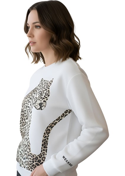 Sweatshirt Şardonlu Kaplan Leopar Baskılı Basic Uzun Kollu Ribanalı Yuvarlak Yaka Sweat modelleri