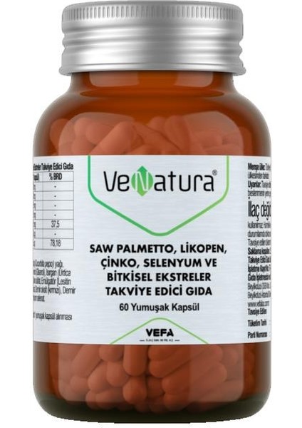 Venatura Saw Palmetto, Likopen, Çinko, Selenyum 60 Yumuşak Kapsül