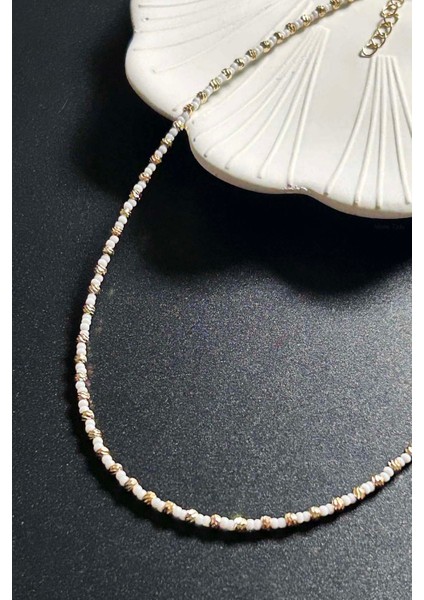 Beyaz ve Sarı Renk Boncuklu Kolye 429