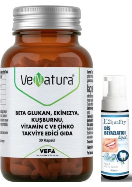 Venatura Beta Glukan, Ekinezya, Kuşburnu, Vitamin C ve Çinko 30 Kapsül- Diş Beyazlatıcı Köpük Hediye