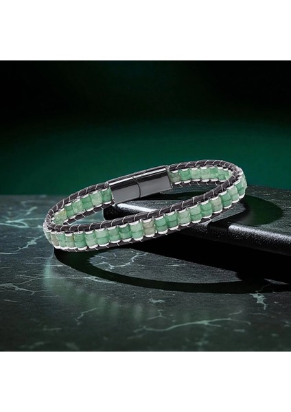 Yeşil Aventurin & Hematit Çelik Örgülü Deri Bileklik 33512B22D5 modelleri