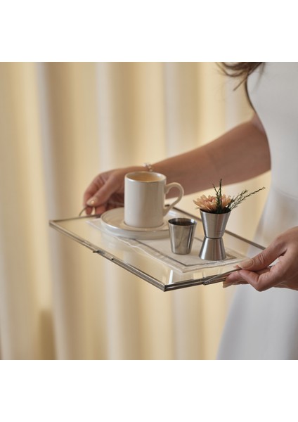 Gümüş Nişan Tepsisi | Cam | Kapaklı | Düğün | Söz | Damat Kahvesi | Organizasyon Malzemeleri 30X20