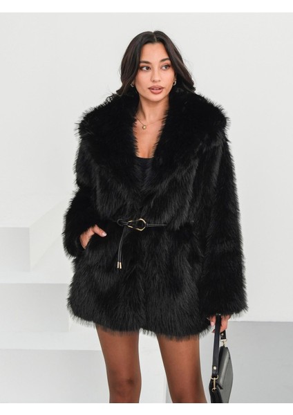 Kemerli Uzun Siyah Kürk Kaban fiyatları