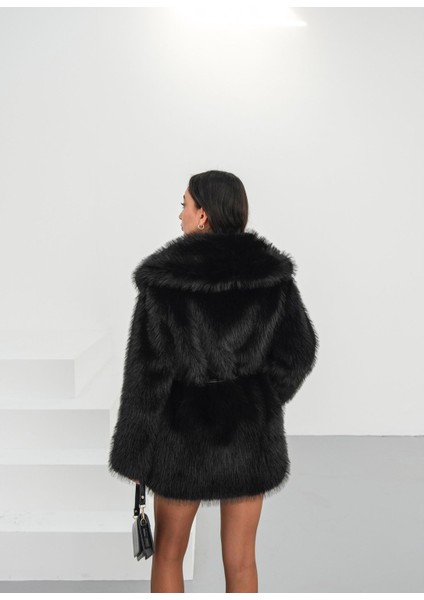 Kemerli Uzun Siyah Kürk Kaban fırsatları