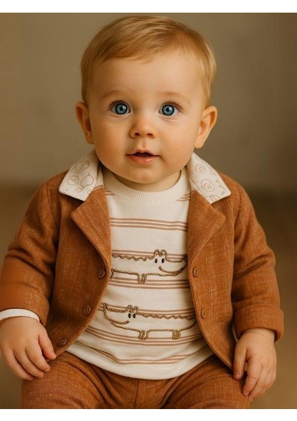 Erkek Bebek Pamuklu Timsah Desenli Body Ceket Pantolon 3'lü Takım fiyatları