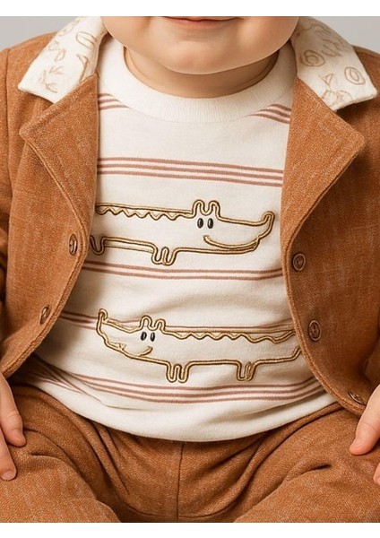 Erkek Bebek Pamuklu Timsah Desenli Body Ceket Pantolon 3'lü Takım modelleri