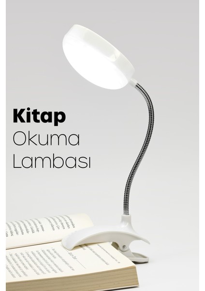 Kitap Okuma Lambası Kıskaçlı Bükülebilir 5 LED Midi Çalışma Işığı Pilli Spiral Gövde MY005