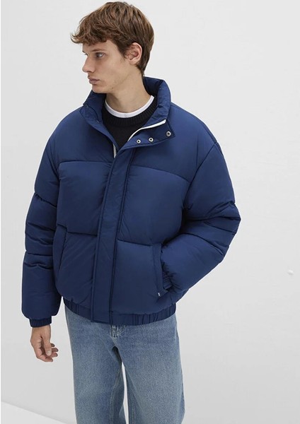 Dik Yaka Mavi Şişme Mont 0110609-89353 fiyatları