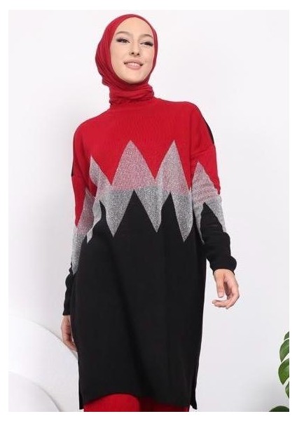 Zikzak Desenli Simli Tunik