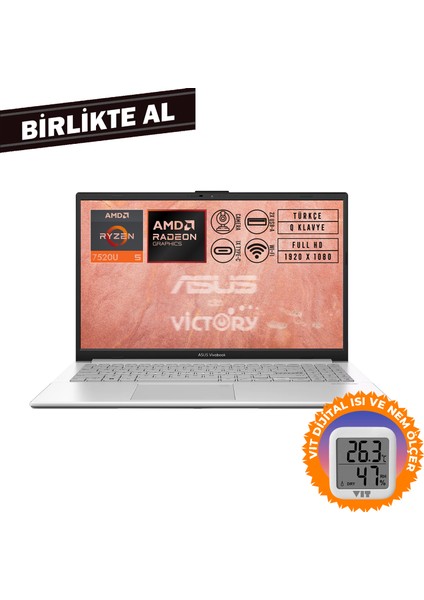 Vivobook Go 15 Amd Ryzen 5 7520U 8gb 512GB SSD 15.6" Fdos + Vıt Termometre E1504FA-NJ115 006