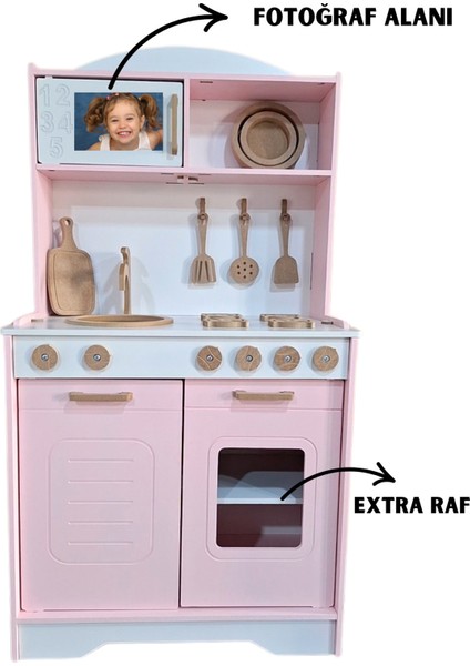 Pembe Ahşap Oyuncak Mutfak Seti – 12 Parça Aksesuar + LED Işıklı– Kız Çocukları Için Mutfak Oyuncağı indirimleri