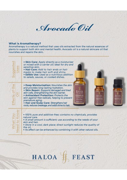 Haloa Feast Avokado Yağı - Avocado Oil 10 ml 0,3fl.oz Akışlı Kapak modelleri