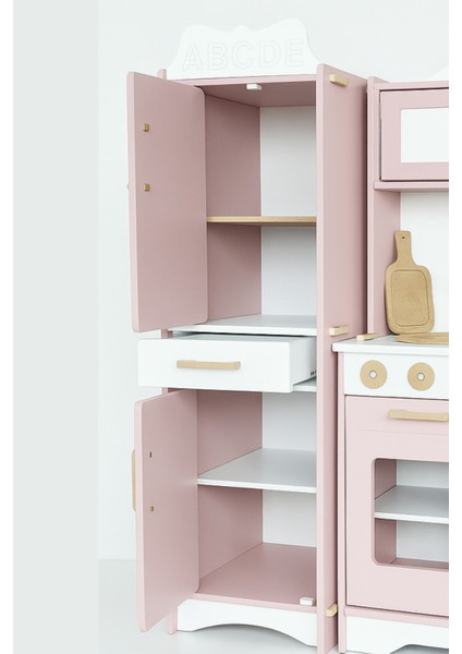 Ahşap Oyuncak Mutfak ve Buzdolabı Seti Fotoğraf Alanlı, Raflı, Çekmeceli 90X75 cm fiyatları