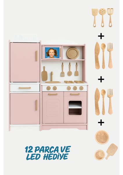 Ahşap Oyuncak Mutfak ve Buzdolabı Seti Fotoğraf Alanlı, Raflı, Çekmeceli 90X75 cm modelleri