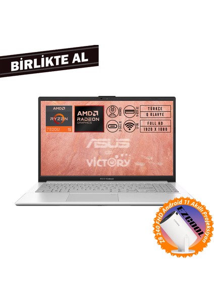 Vivobook Go 15 Amd Ryzen 5 7520U 8gb 1tb SSD 15.6" Fhd W11P + Projeksiyon E1504FA-NJ115 015