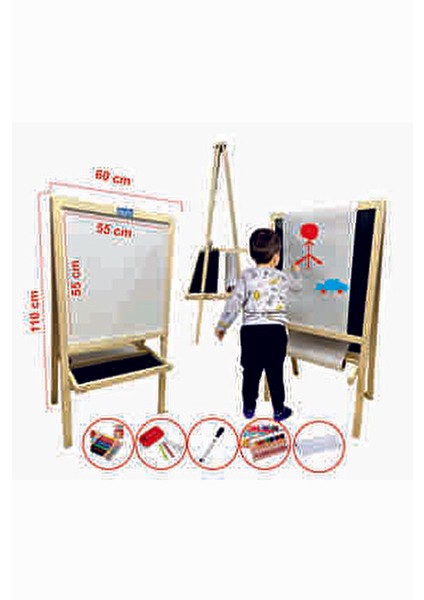 Çift Taraflı Yazı Tahtası 62x118 cm 1 Adet Rulolu Ahşap ile Eğitim İçin İdeal indirimleri