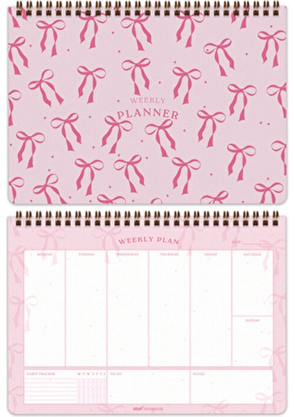 3'lü Spiralli Masaüstü Planlayıcı Set Fiyonk Pembe 24x17 cm 14x20 cm 9x18 cm