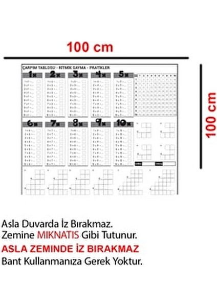 Akıllı Çarpım Tablosu 100x100 Cm Çocuklar İçin Kalem ile Birlikte