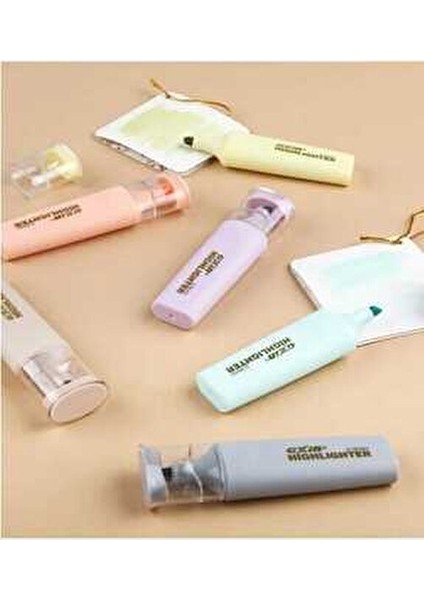 Fosforlu Kalem Seti 6 Renk Pastel Renkler Şeffaf Kapaklı 32x121x108 MM