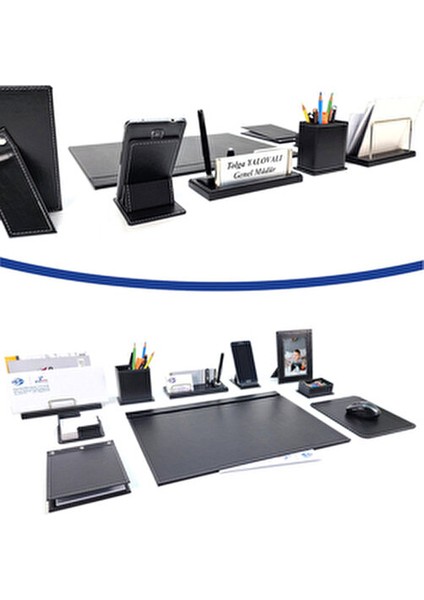 Beyoğlu Siyah Deri Sümen Takımı 10 Parça Düzenleyici Seti ile Şık Ofis Kullanımı